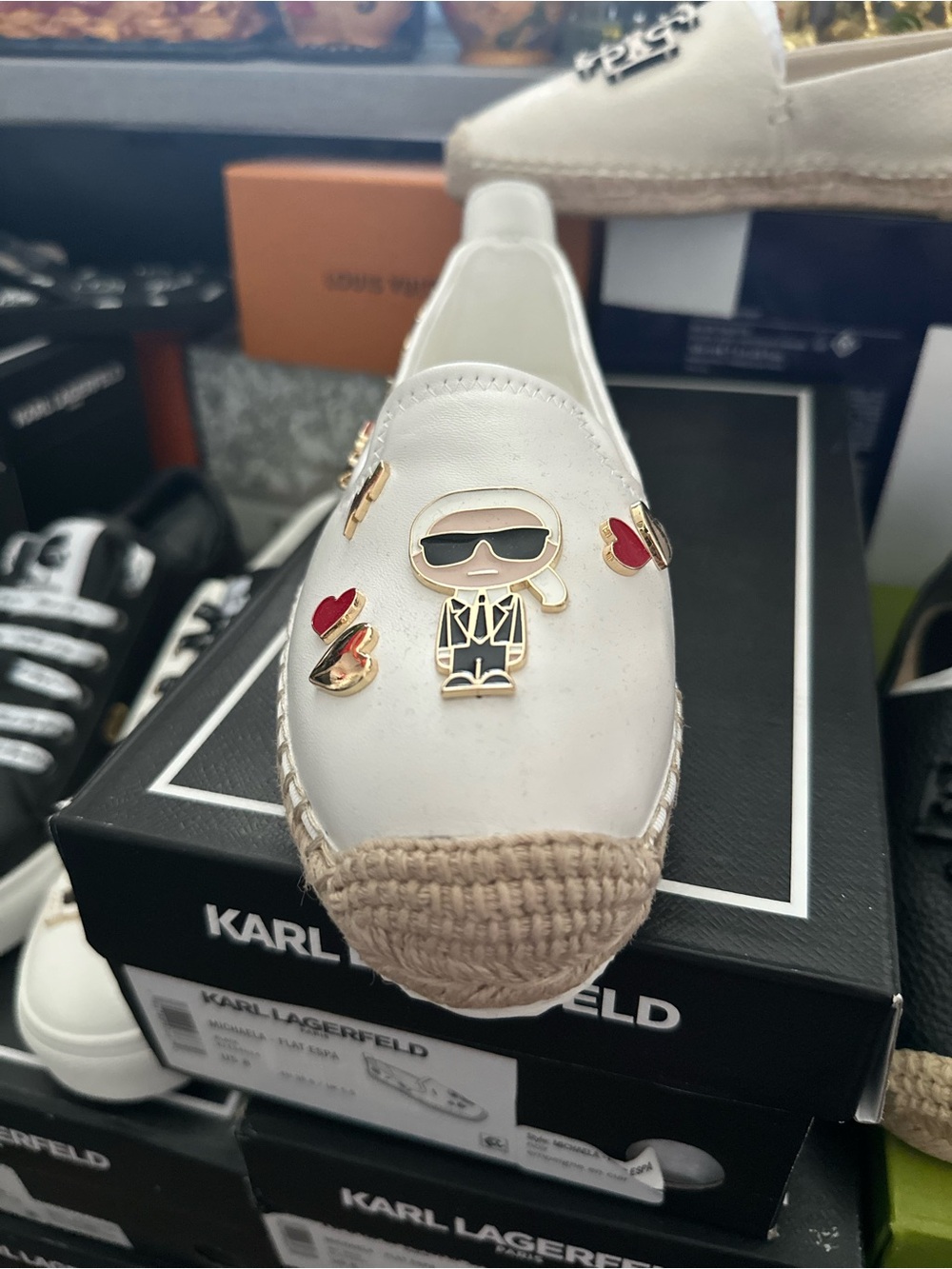 Karl Lagerfeld Kids White Espadrille Slip-On with Character Pins
